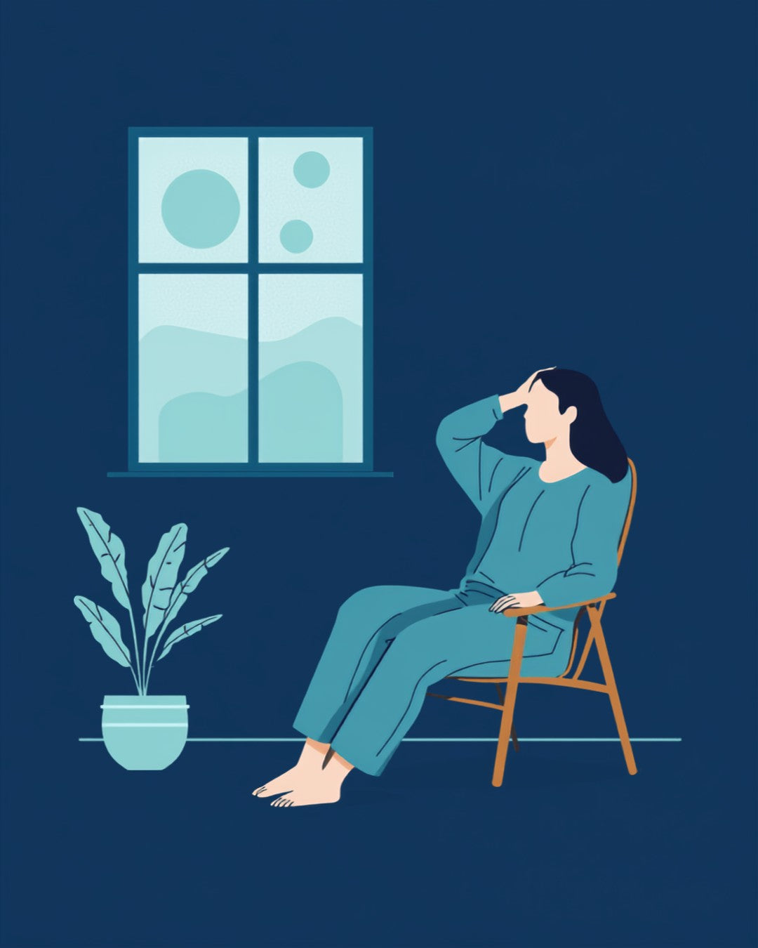 Person gently stretching neck at home illustration
